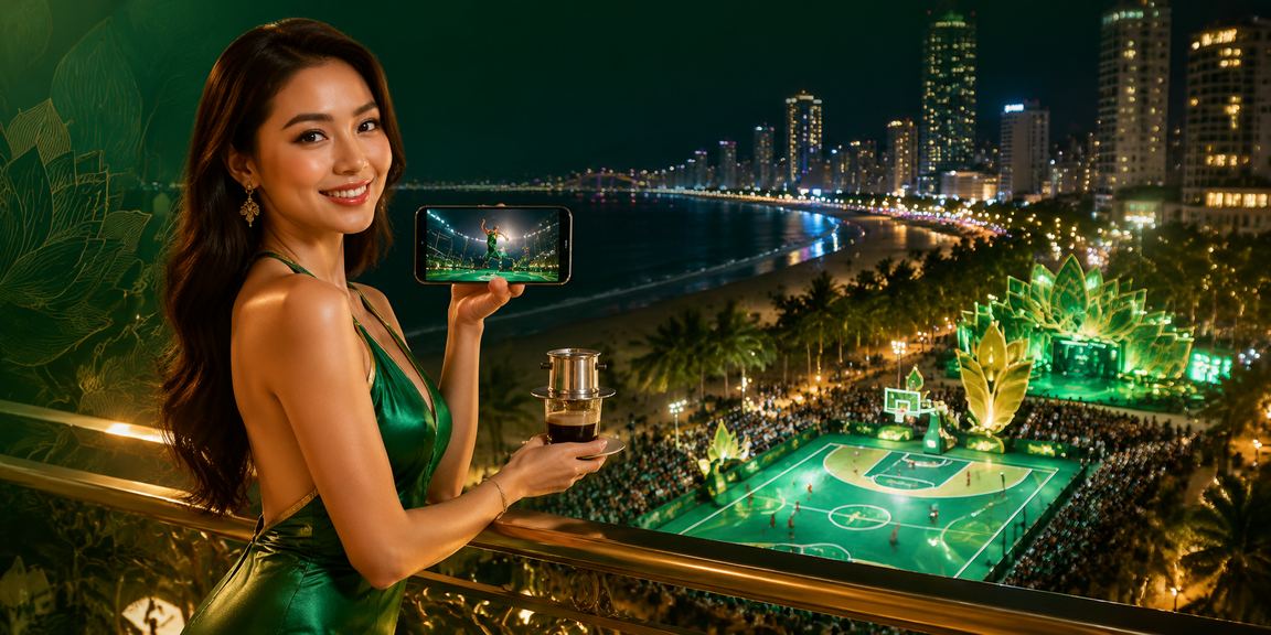 Người dùng theo dõi kèo bóng rổ tại Đà Nẵng với ly cà phê